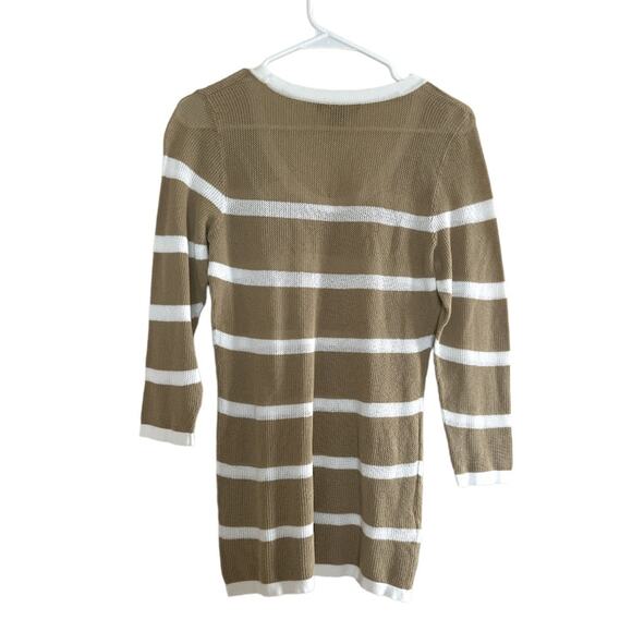 Tommy Bahama Knit Tan White Striped Knit Mesh Tunic Top Sweater - Picture 2 of 7